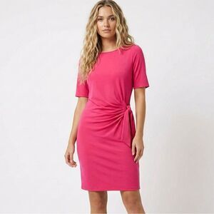 WHBM Hot Pink Sheath Dress Small Boatneck Ruched Career Work Party Barbiecore